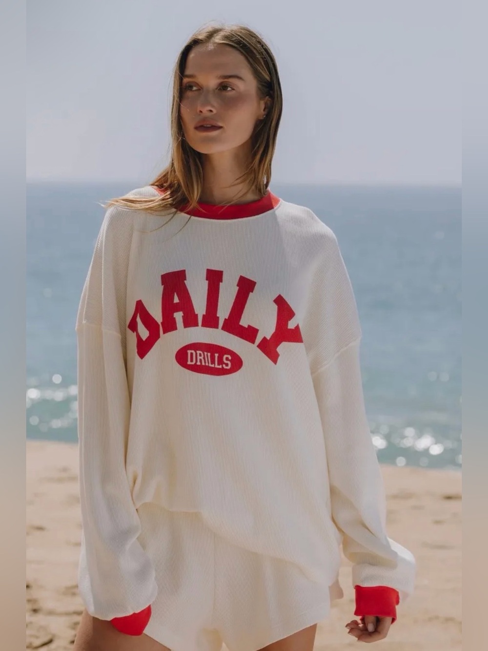 🆕 DAILY DRILLS | OVERSIZED DAILY THERMAL + RESORT SHORTS SET | HEART/CREAM | M/L